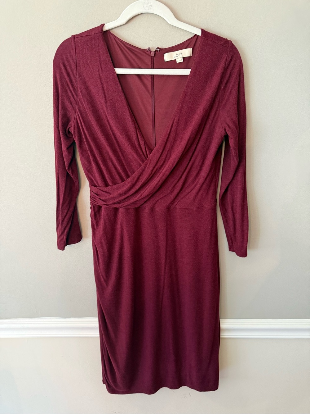 LOFT Wine Wrap-Front Long Sleeve Dress